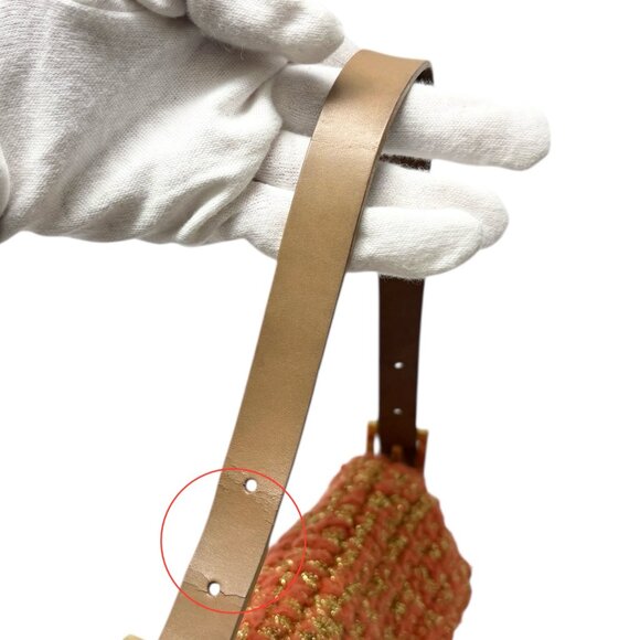 FENDI Vintage FF Mamma Baguette Wool Knit Shoulder Bag Glitter Orange [106267] - Picture 13 of 14